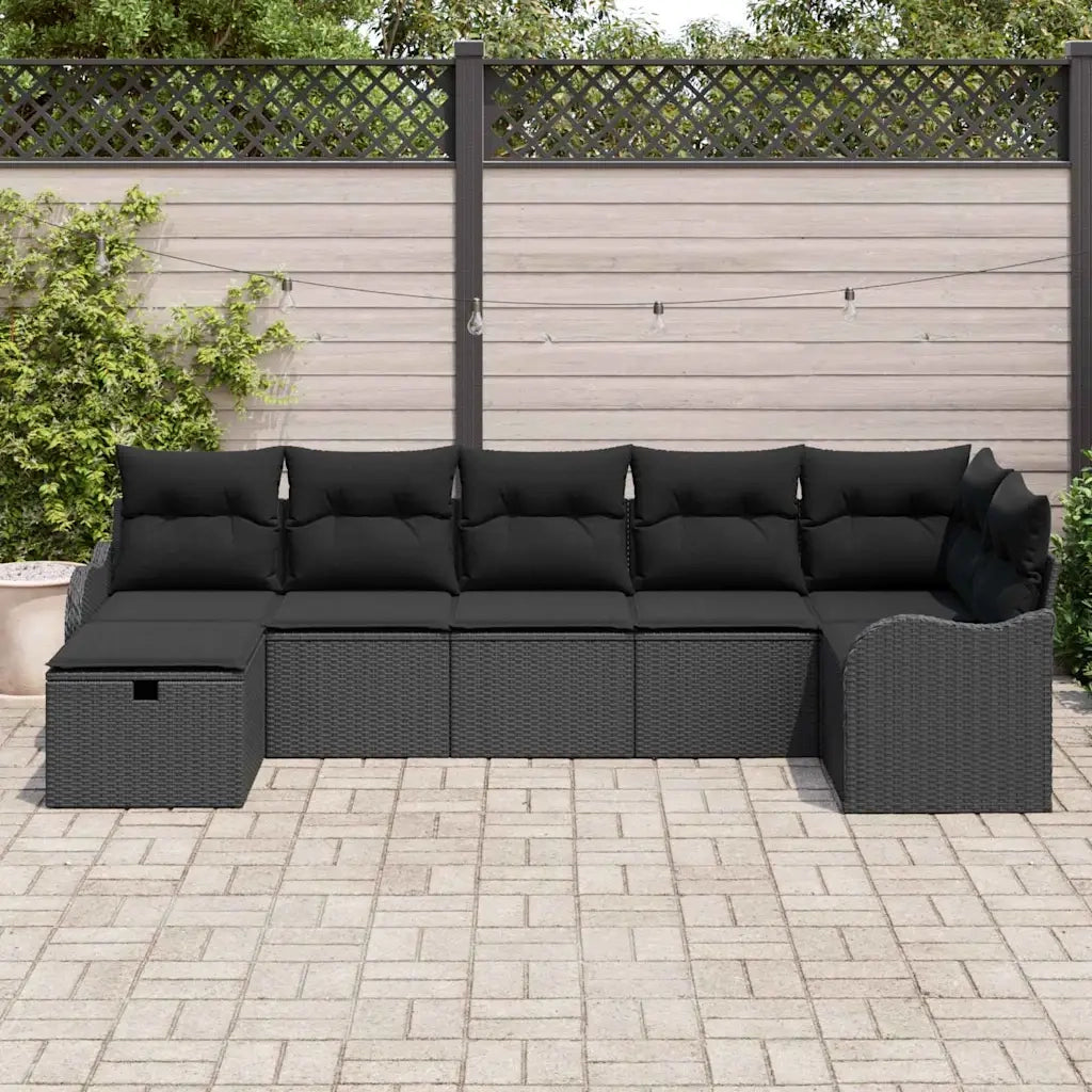 Set di divani con cuscino 7 pcs Nero polyrattan