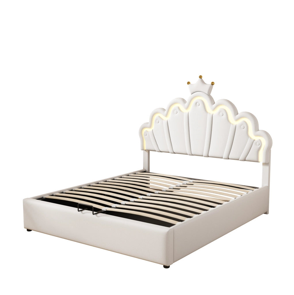 LETTO Contenitore 140x200 cm Bianco in PU con luci LED