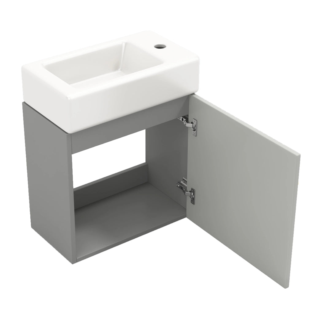 Mobile Bagno Sospeso con Lavabo 46 cm; Anta con Motivo 3D; MDF; Grigio e Bianco
