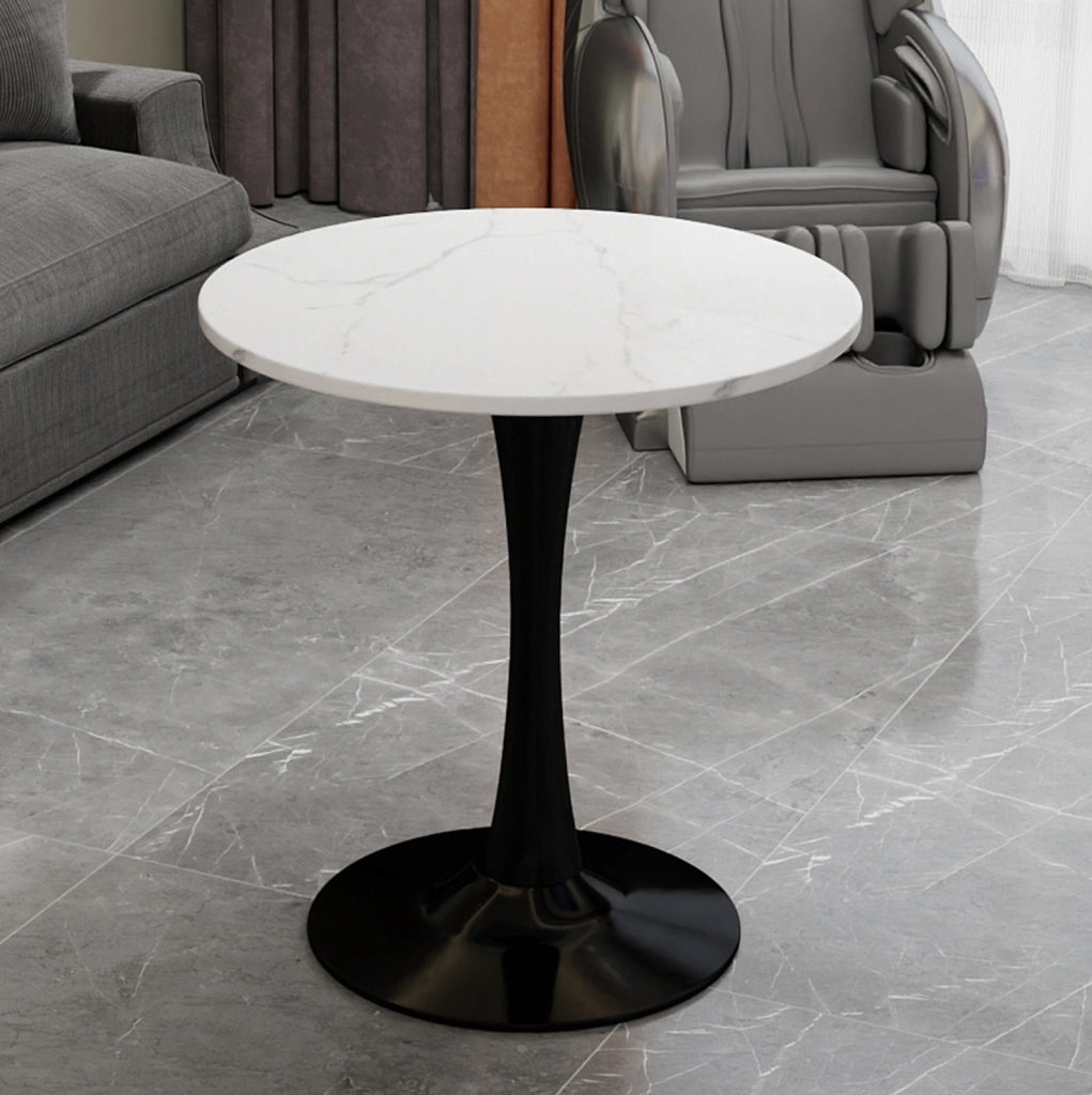 Tavolino rotondo in marmo artificiale nero e bianco dal design moderno