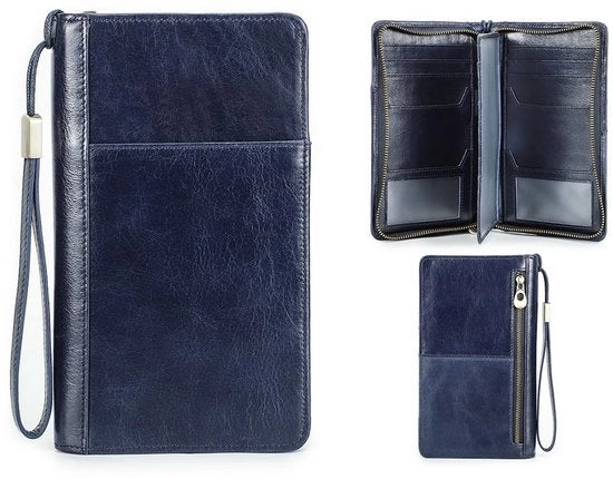 Borsa in pelle reclinabile per uomini con cinturino e portafoglio RFID bloccante, portafoglio marrone con grande capacità, borsa per smartphone per uomini.