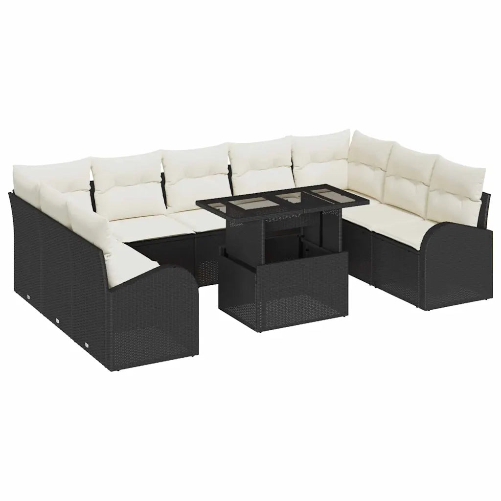 Set Divano da Giardino con cuscino 10 pcs Nero Poly Rattan