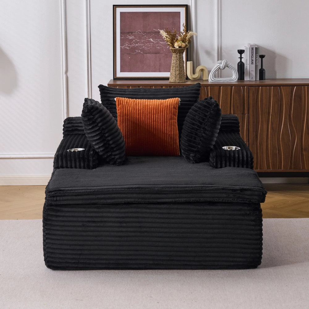 Divano Letto con Chaise Longue ¨C MINIMAL ¨C Nero, 3 Cuscini, Senza Montaggio