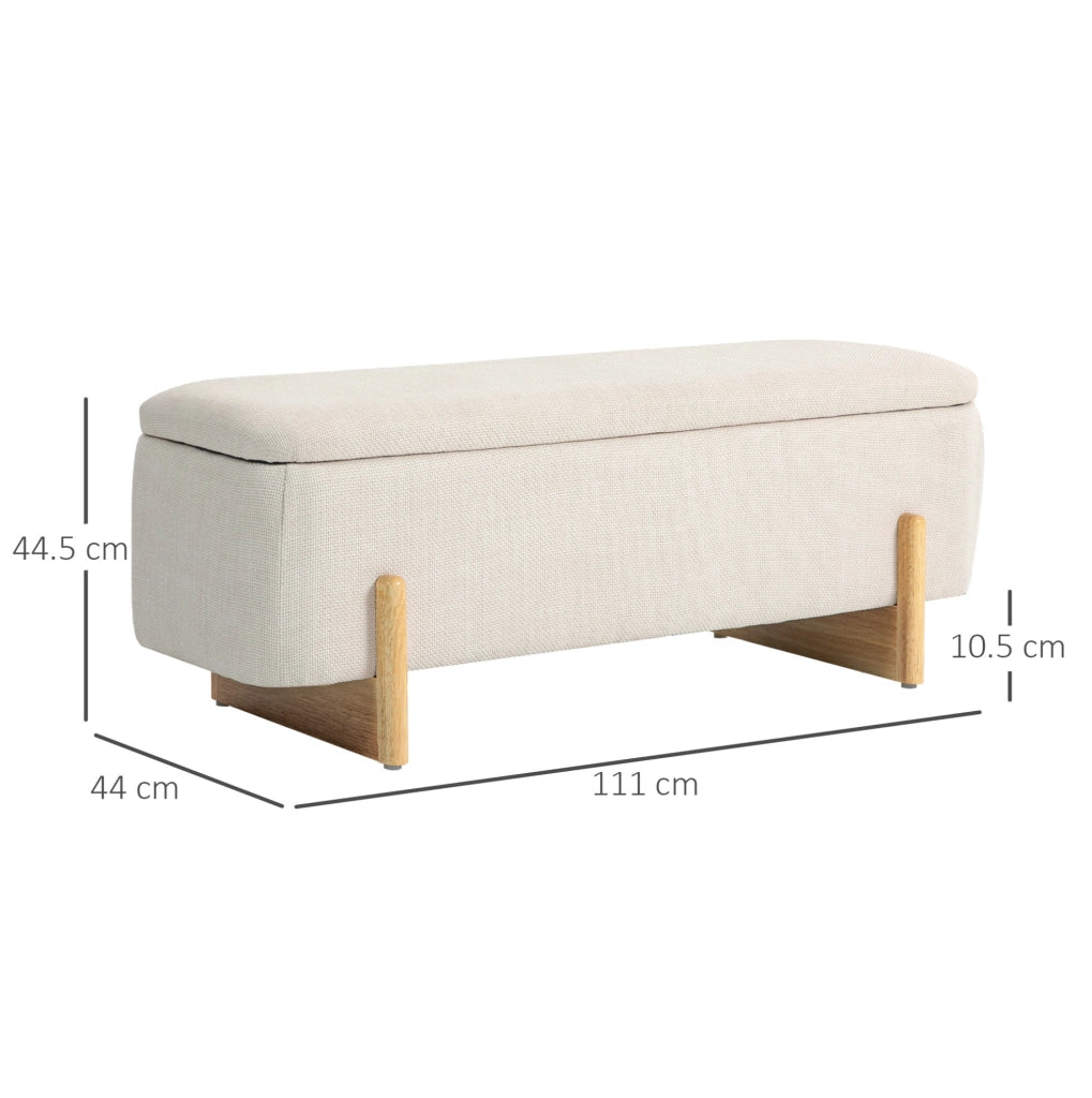 Panca contenitore imbottita 111 x 44 x 44;5 cm in poliestere beige con gambe in faggio