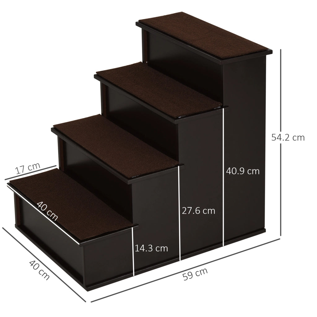 Scaletta per animali domestici in MDF marrone scuro con 4 tappeti rimovibili antiscivolo 40 × 59 × 54.2 cm