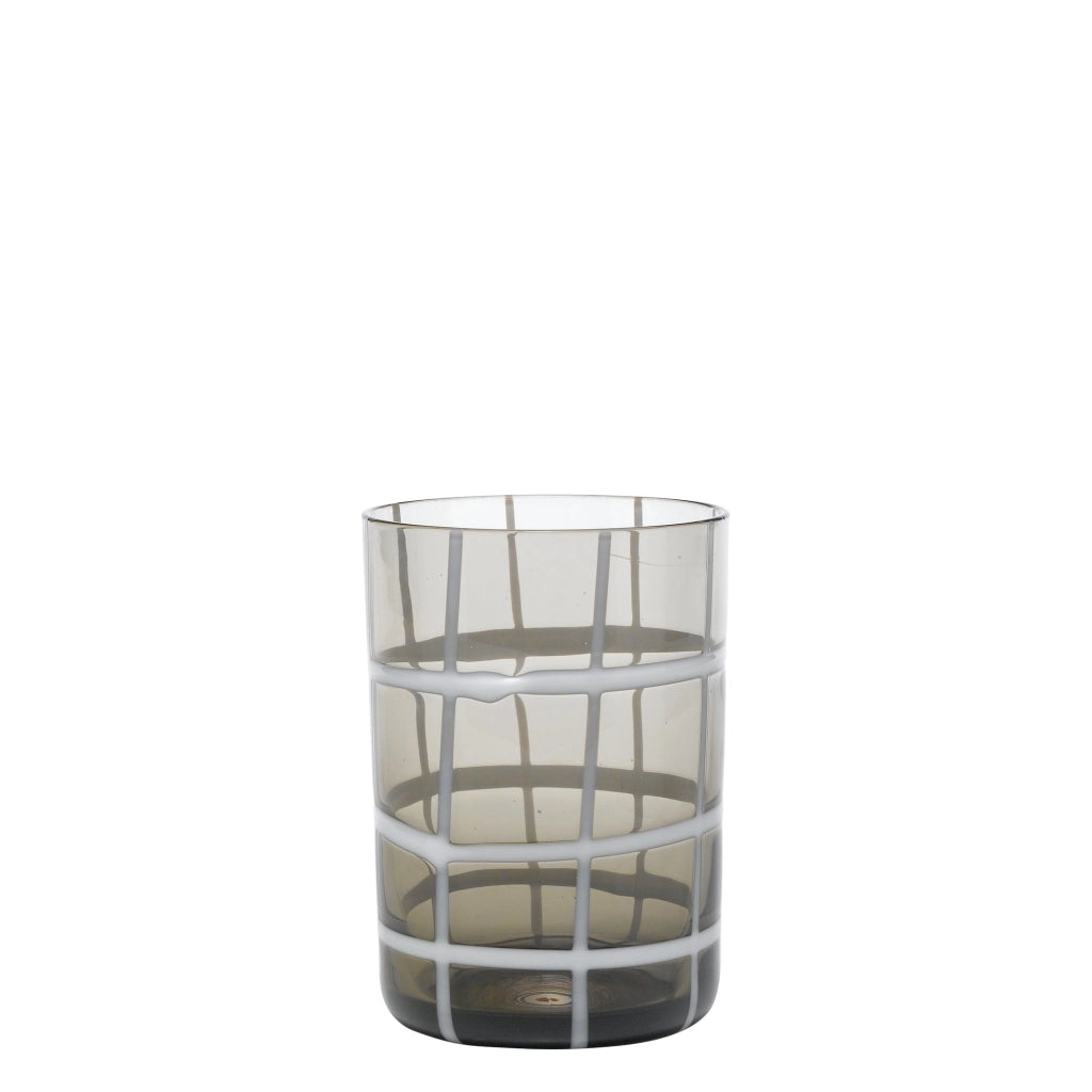 Zafferano Twiddle - Set 6 Bicchieri Grigio in Vetro Soffiato, 35 cl - Tumbler Artigianali con Decoro Bianco, Lavabili in Lavastoviglie