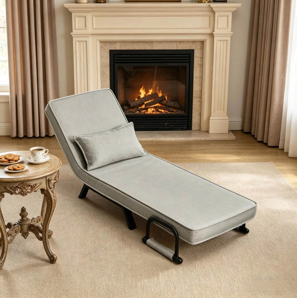 Poltrona Letto Pieghevole con Schienale Regolabile e Struttura in Metallo, 3 in 1 Divano, Poltrona e Letto, 65x78x75 cm