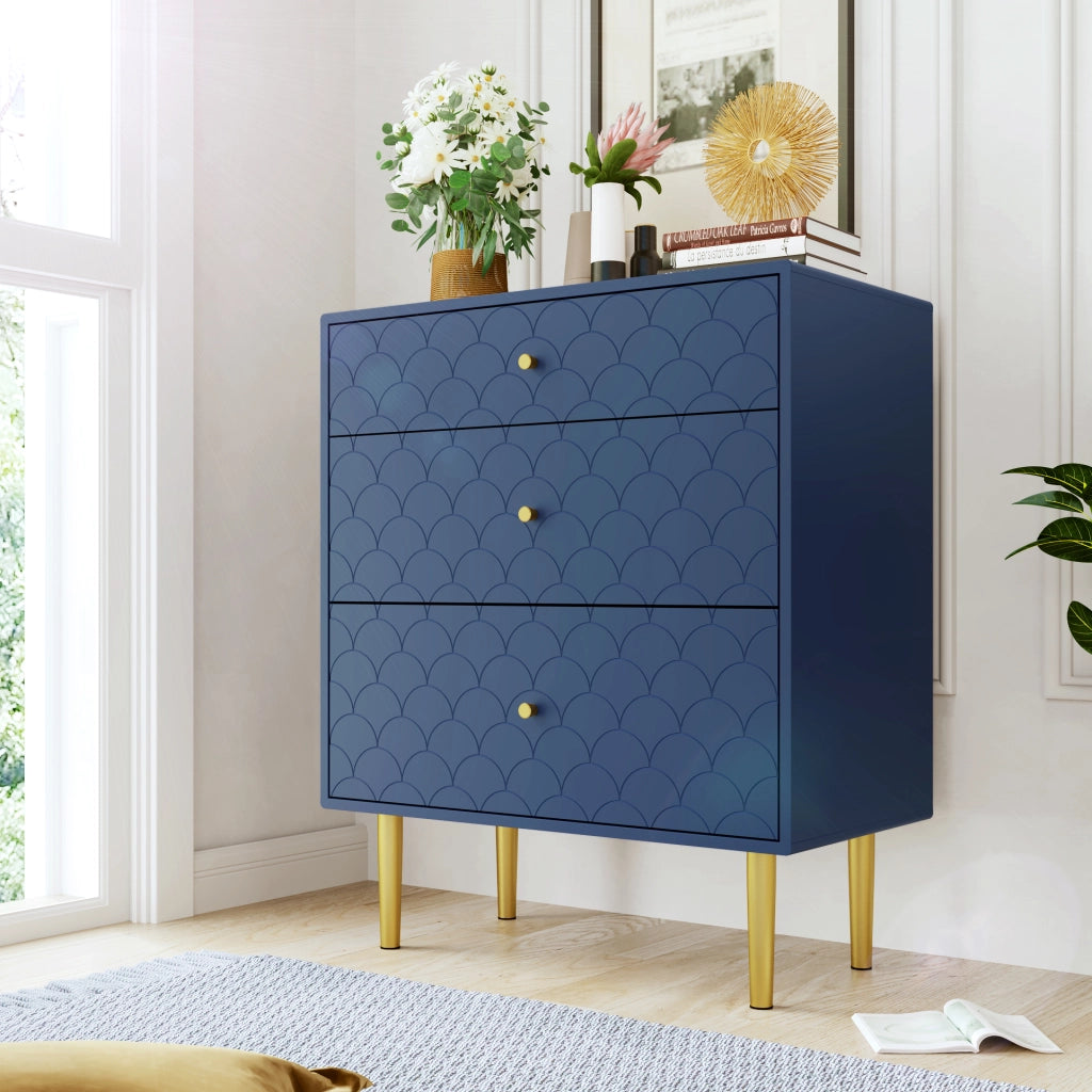 Comò con 3 cassetti, colore blu navy, 75 x 40 x 89 cm
