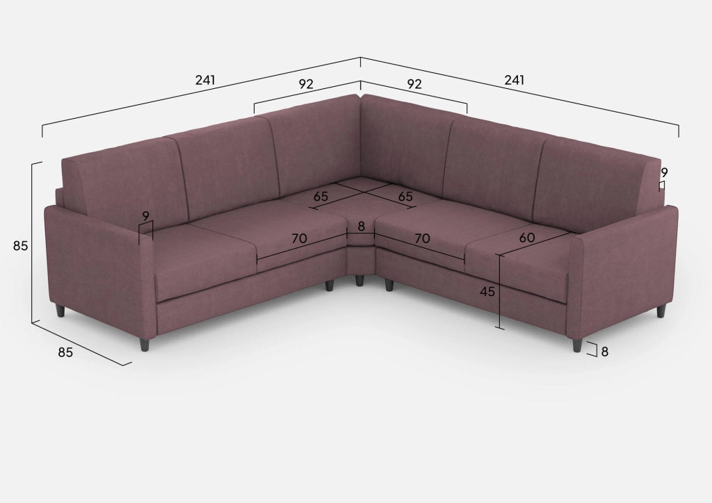 Divano Angolare 5 Posti 241x241x85 cm Karay in Tessuto Prugna