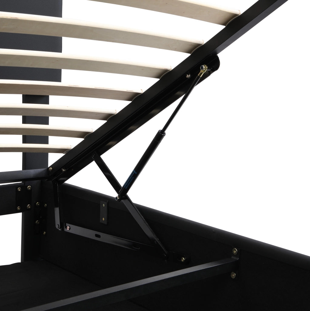 Letto imbottito LED con contenitore e rete a doghe, nero