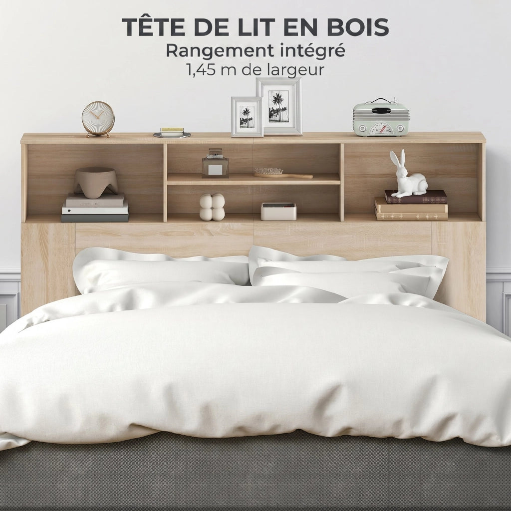 Testiera con contenitore e scaffali ¨C Minimal ¨C 160x20.2x108.2 cm legno naturale