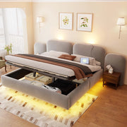 Letto contenitore 180 × 200 cm con sollevamento idraulico; LED RGB; USB e USB-C; rivestito in velluto grigio