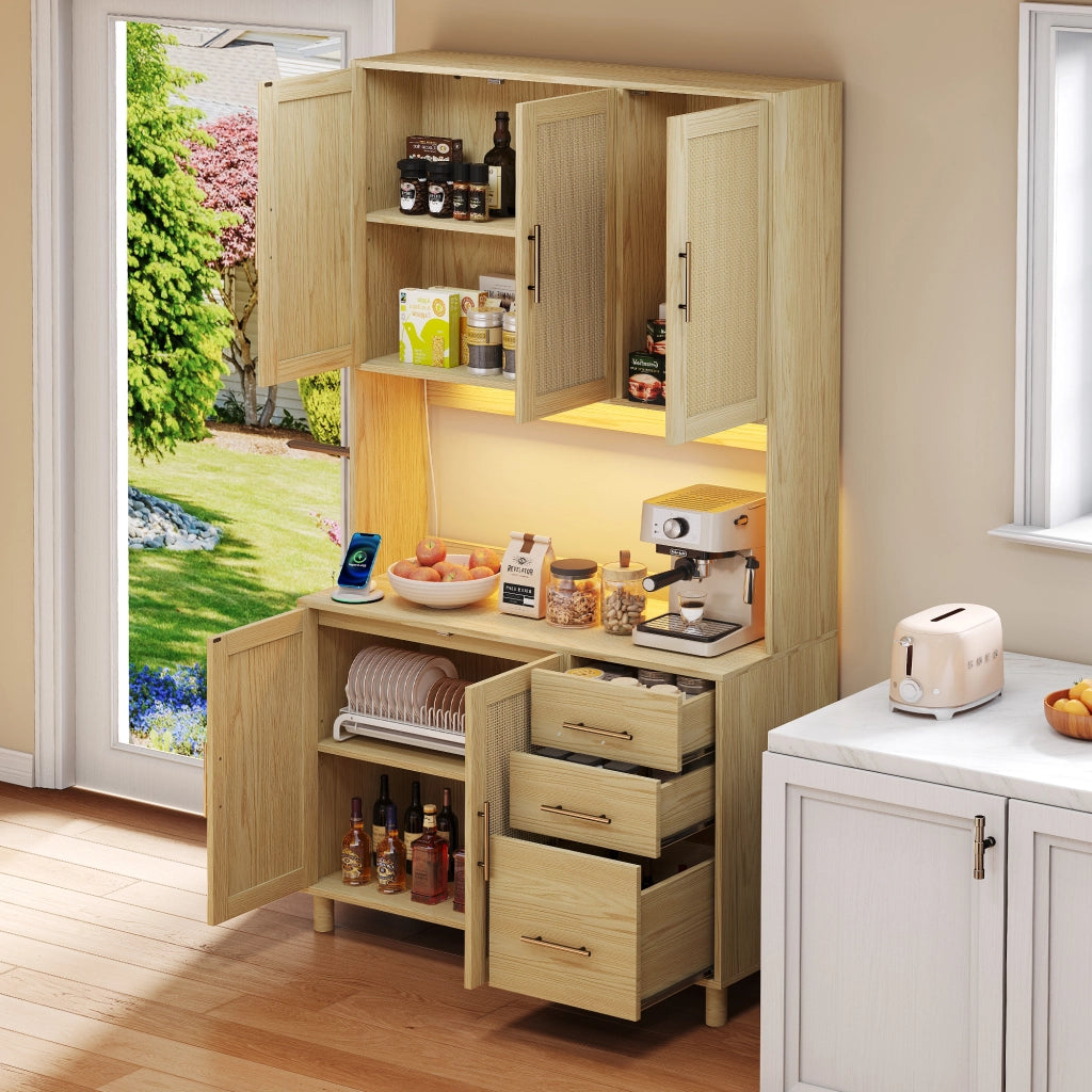 Madia da cucina in MDF con LED multicolore; prese; cassetti e ripiani regolabili
