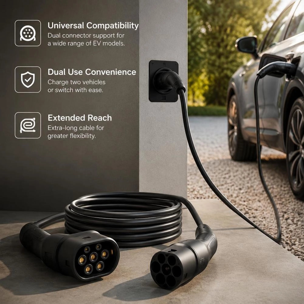 EV Charging Cable, 32 A, 10 M, Max. 22 KW, Extension Cable, Compatible With Type 2 Chargers For Electric Vehicles, 3-phase AC, 480 V, 50 Hz, IP65, Car Charging Cable With Carrying Case