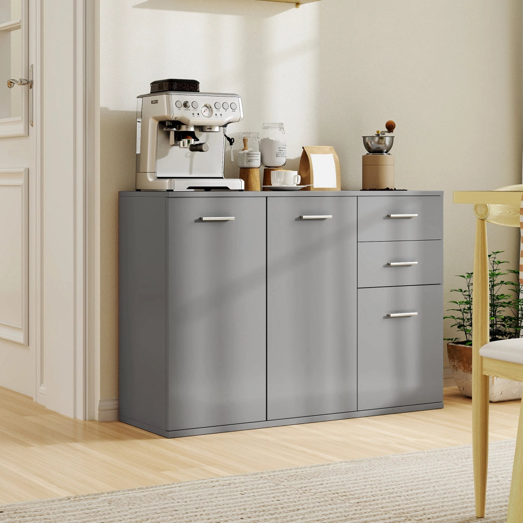 Credenza Moderna 106x35x76 cm con 3 Armadietti e 2 Cassetti Grigio Chiaro