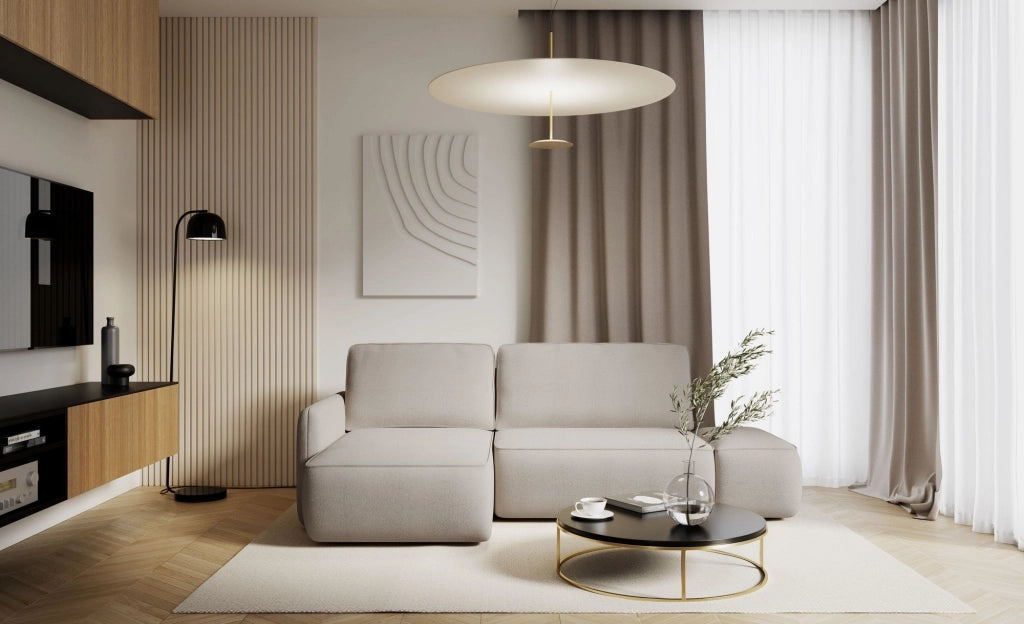 Rezzo, Divano Letto con Penisola Contenitore, 229x148 cm Beige Chiaro