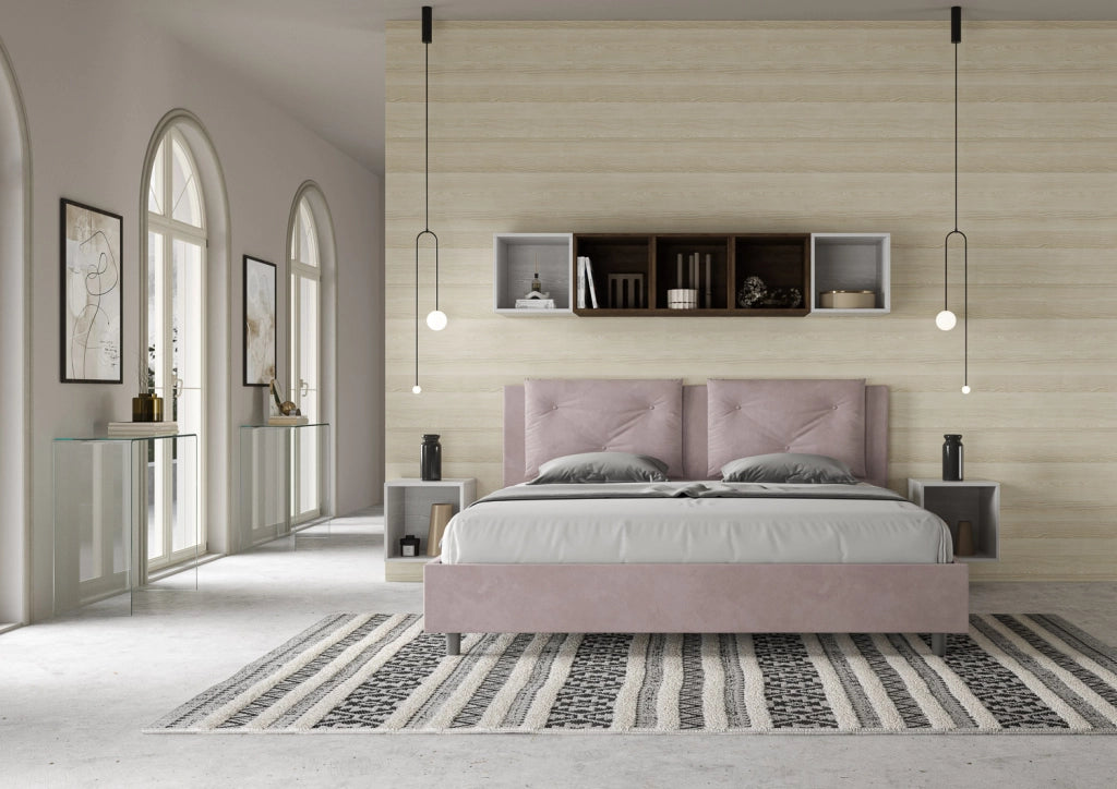 BS COM Letto con rete imbottito 180x200 microfibra glicine