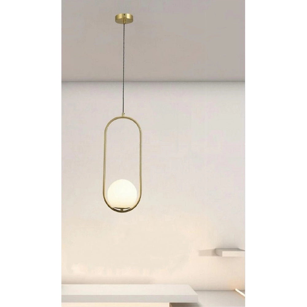 Trade Shop - Lampadario A Sospensione Oro Ovale Con Sfera Vetro Attacco E27 Moderna Minimal 32835 -