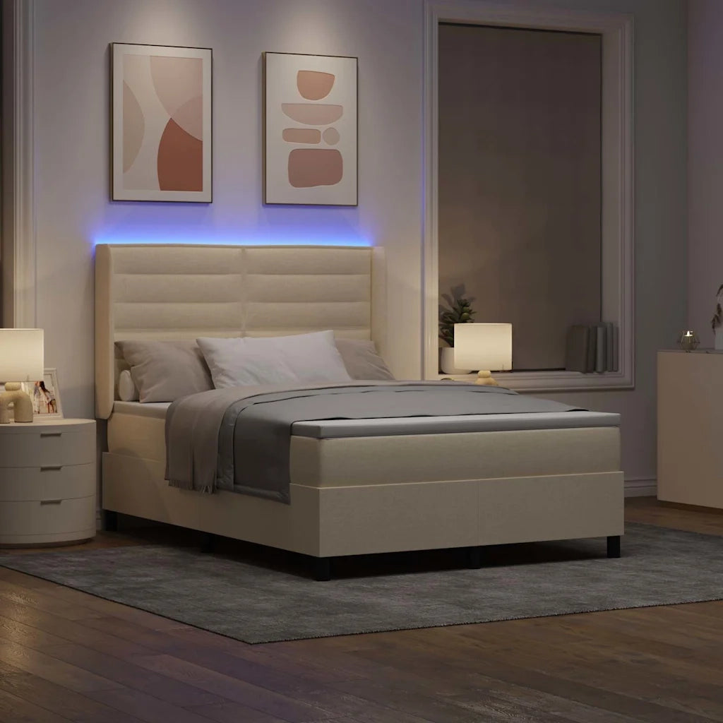 Letto a Sorgente LED con materasso Crema 140 x 190 cm Tessuto