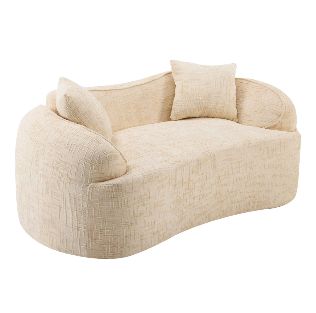 Divano curvo 2 posti con braccioli e 2 cuscini; beige