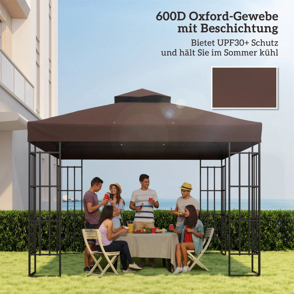 Tetto di Ricambio per Gazebo 3 x 3 m Telo Parasole in Poliestere a Doppio Livello con Fori di Drenaggio UPF 30+ Caffè per Giardino
