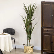 Pianta artificiale di yucca con vaso in cemento e 39 foglie in plastica PE verde, 190 cm per interno ed esterno
