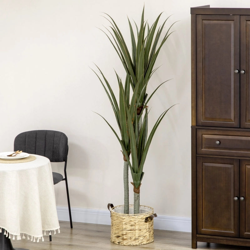 Pianta artificiale di yucca con vaso in cemento e 39 foglie in plastica PE verde, 190 cm per interno ed esterno