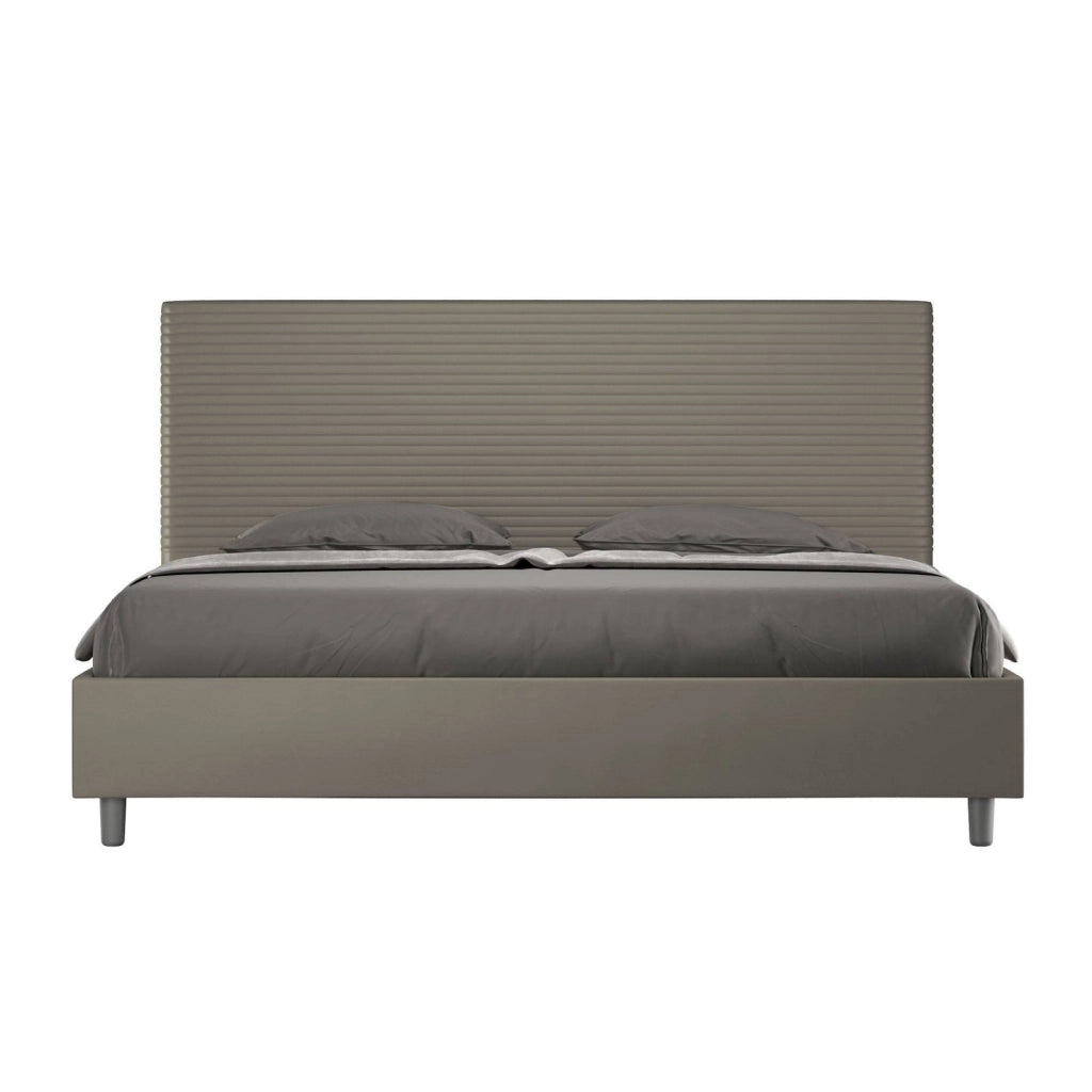 Letto matrimoniale king size con rete imbottito 190x200 similpelle cappuccino Focus