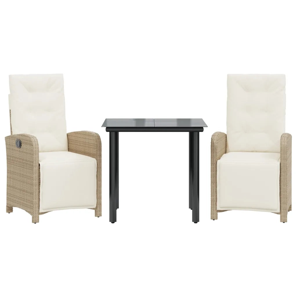 Set da Bistrò 3 pz con Cuscini Beige in Polyrattan
