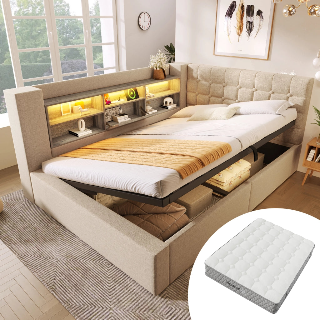 letto imbottito lino beige 140x200 cm