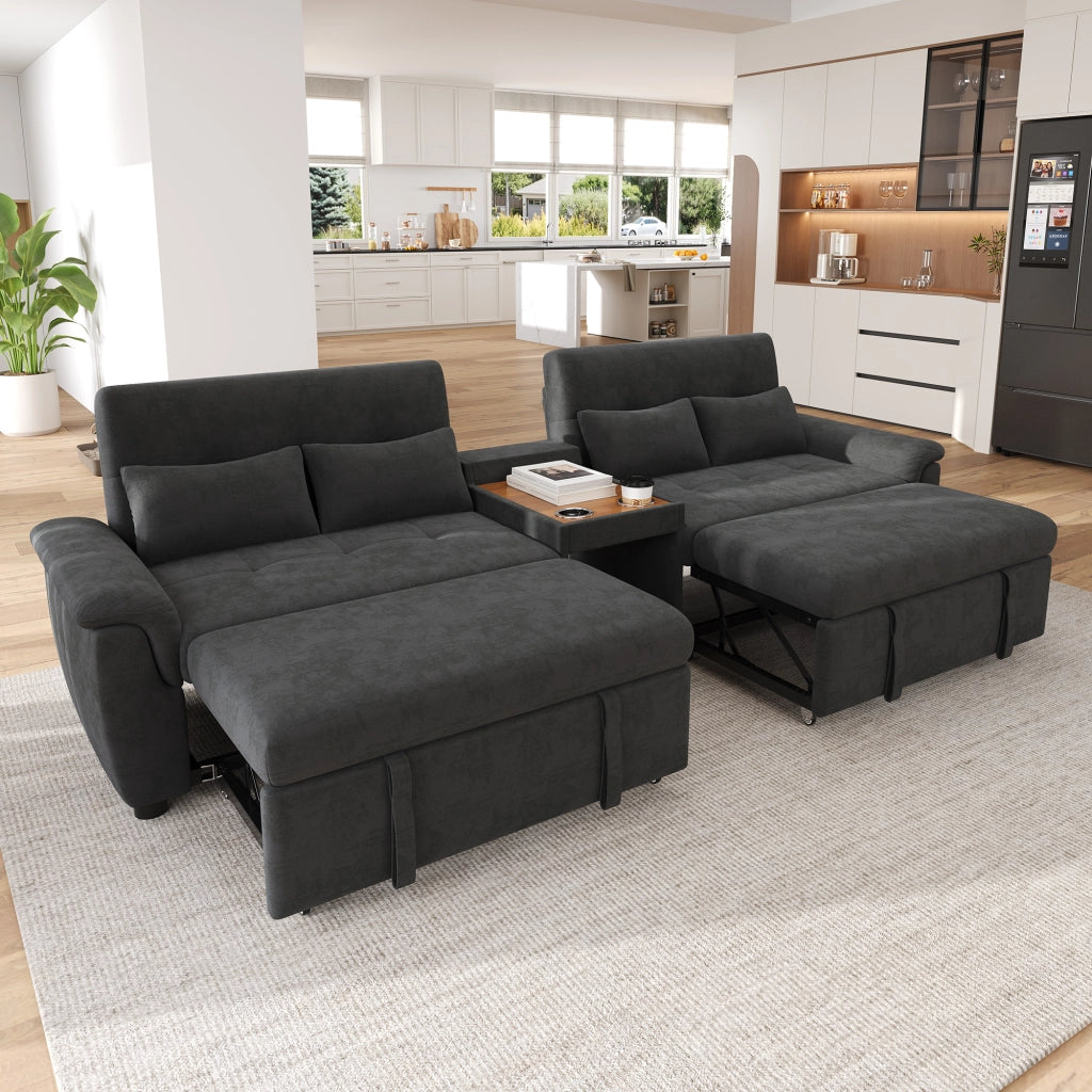 Divano letto con due moduli estraibili in ciniglia grigio scuro schienale regolabile a 3 livelli 284 × 138 × 89 cm