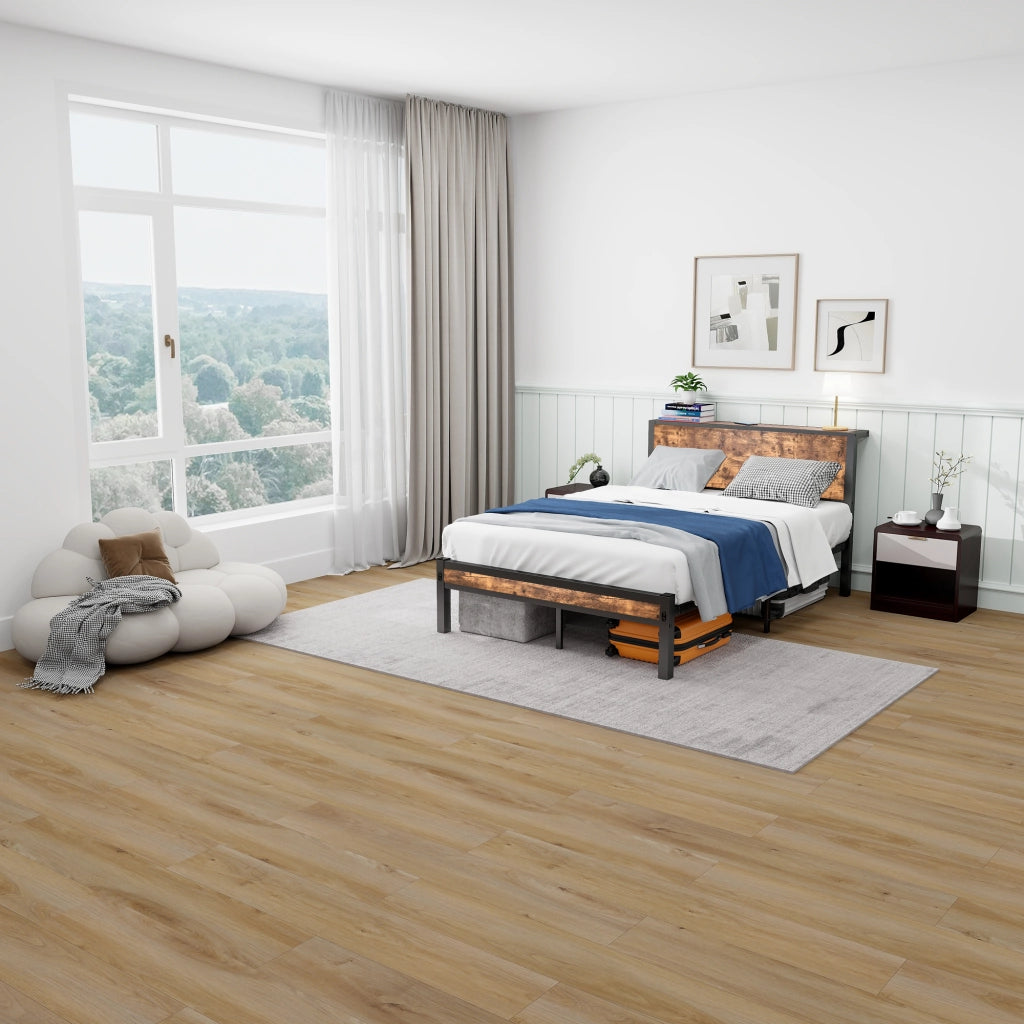 Giroletto Singolo in Metallo con Testiera Contenitore ¨C MINIMAL ¨C Marrone Vintage 120x200