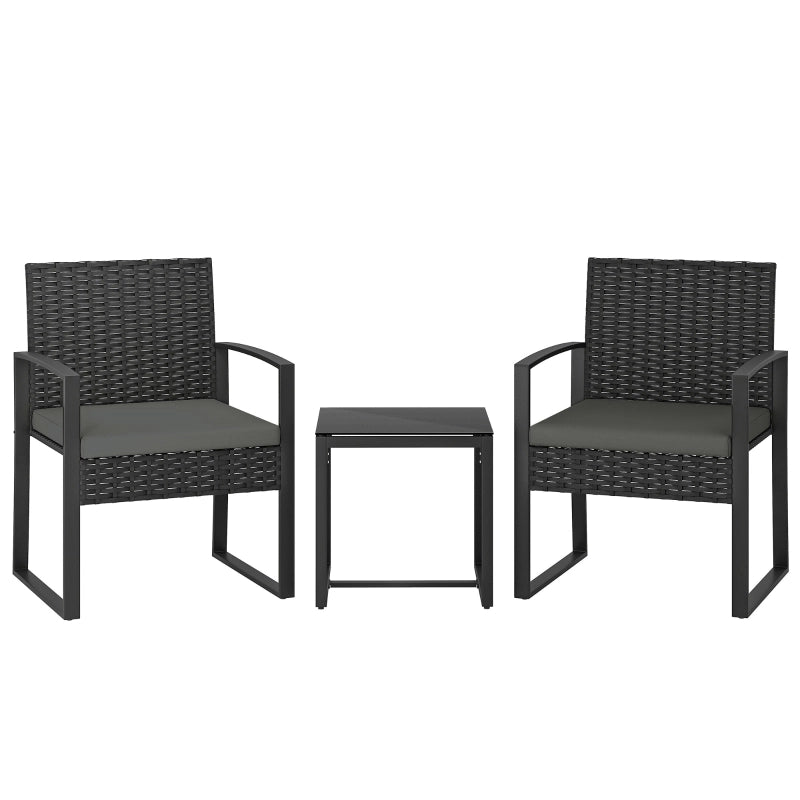 Set da giardino 3 pezzi in fibra sintetica con 2 poltrone, tavolino e cuscini sfoderabili