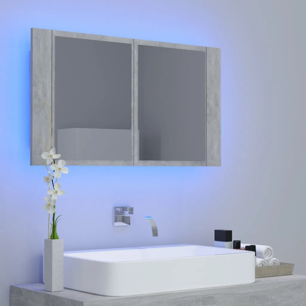 Armadietto a Specchio con Luci LED-Mobiletto a specchio Grigio Cemento in Acrilico 533979