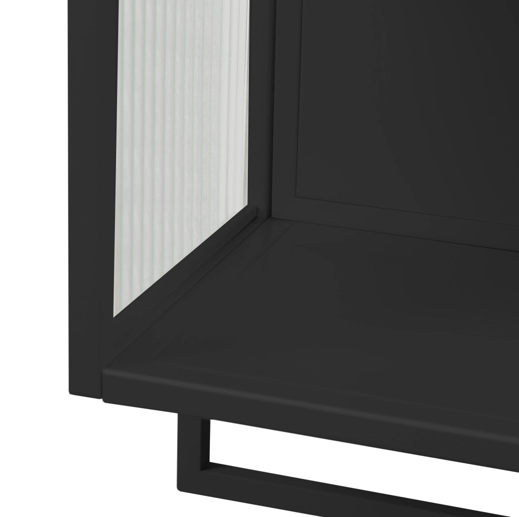 Mobiletto pensile 60x23x78 cm con 2 ante in vetro scanalato; ripiano e porta asciugamani nero HOMVRA