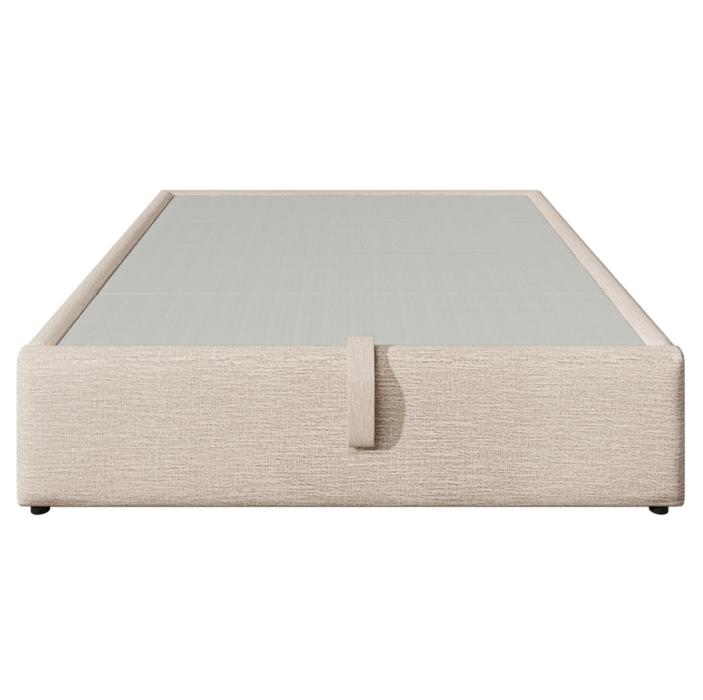 Letto matrimoniale contenitore 160x200 cm senza testiera in lino beige e naturale con USB-C HOMVRA