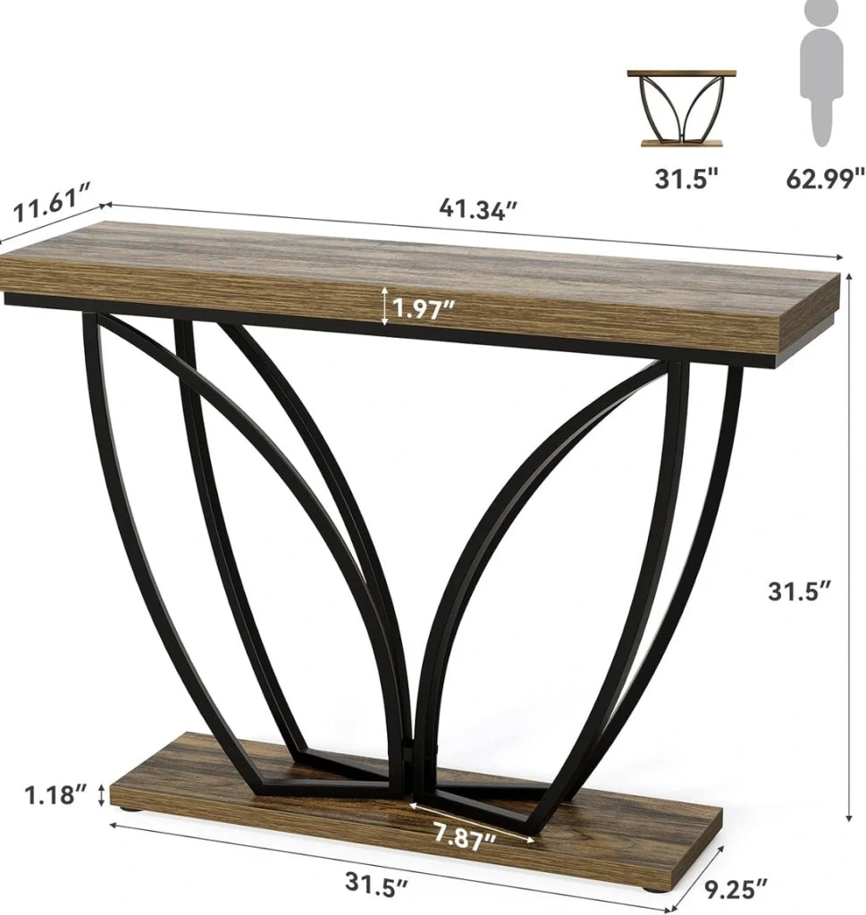 Consolle da ingresso 105 x 30 cm in MDF e metallo; marrone rustico e nero