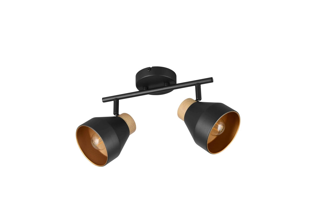 Barra 2 spots, metallo e legno, nero e oro, L 32 cm, Valentin