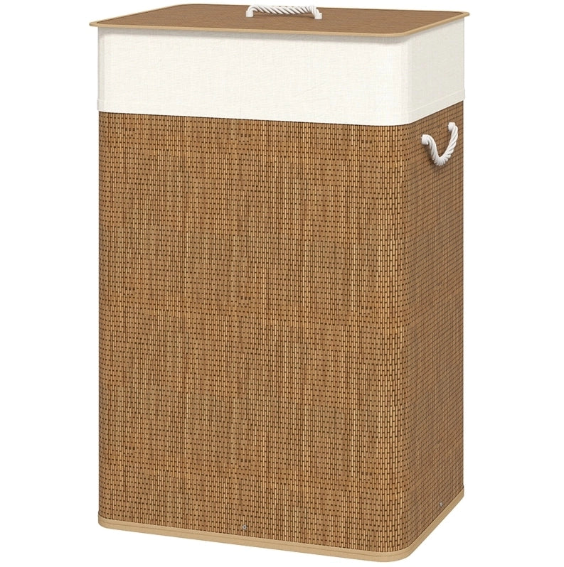 Cesto portabiancheria in bambù con coperchio 72L e sacco estraibile lavabile, con maniglie in corda, per bagno e camera da letto, marrone