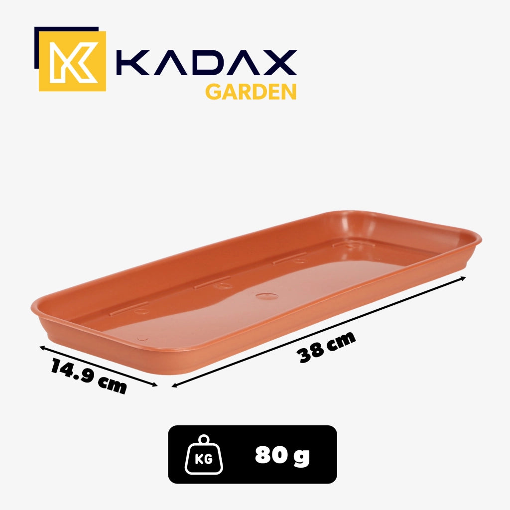 Supporto per vaso da fiori KADAX, vassoio rettangolare in plastica effetto terracotta, 40 cm.