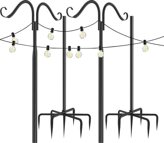 Set di 2 Herdershaak per illuminazione, decorazione e appoggio fiori - Materiale in metallo nero - Resistente alle intemperie - 4 altezze fino a 275 cm