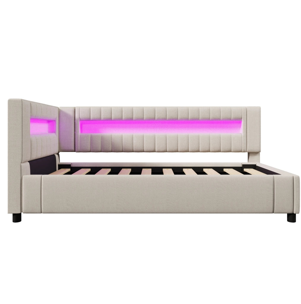 Letto daybed 90x200 cm con LED, contenitore idraulico e porte USB