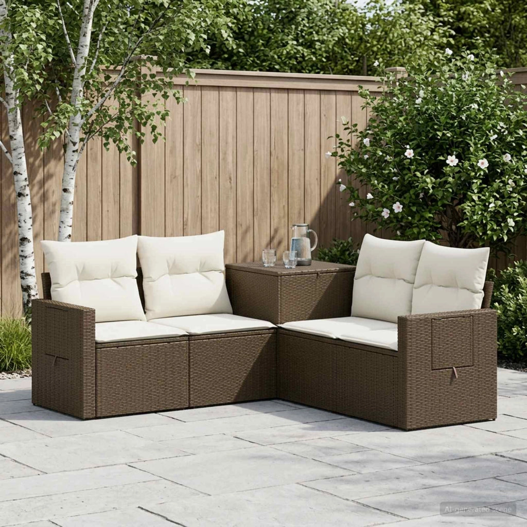 Set di divani 5 pz Marrone e Bianco Crema 3447874