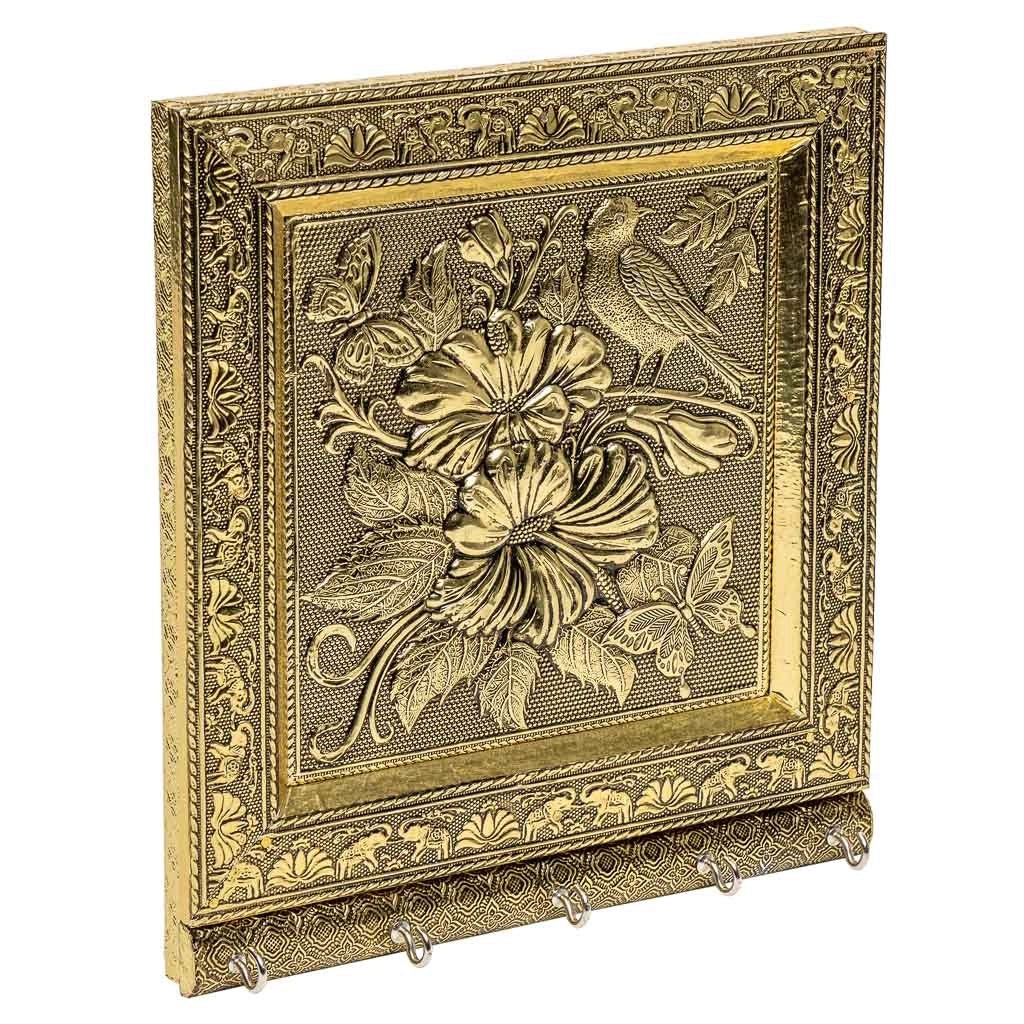 Portachiavi in metallo dorato goffrato 25x22,5x2h