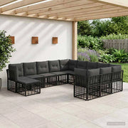 Set di divani da esterno 12 pz Nero e Grigio scuro Poliestere 3437629