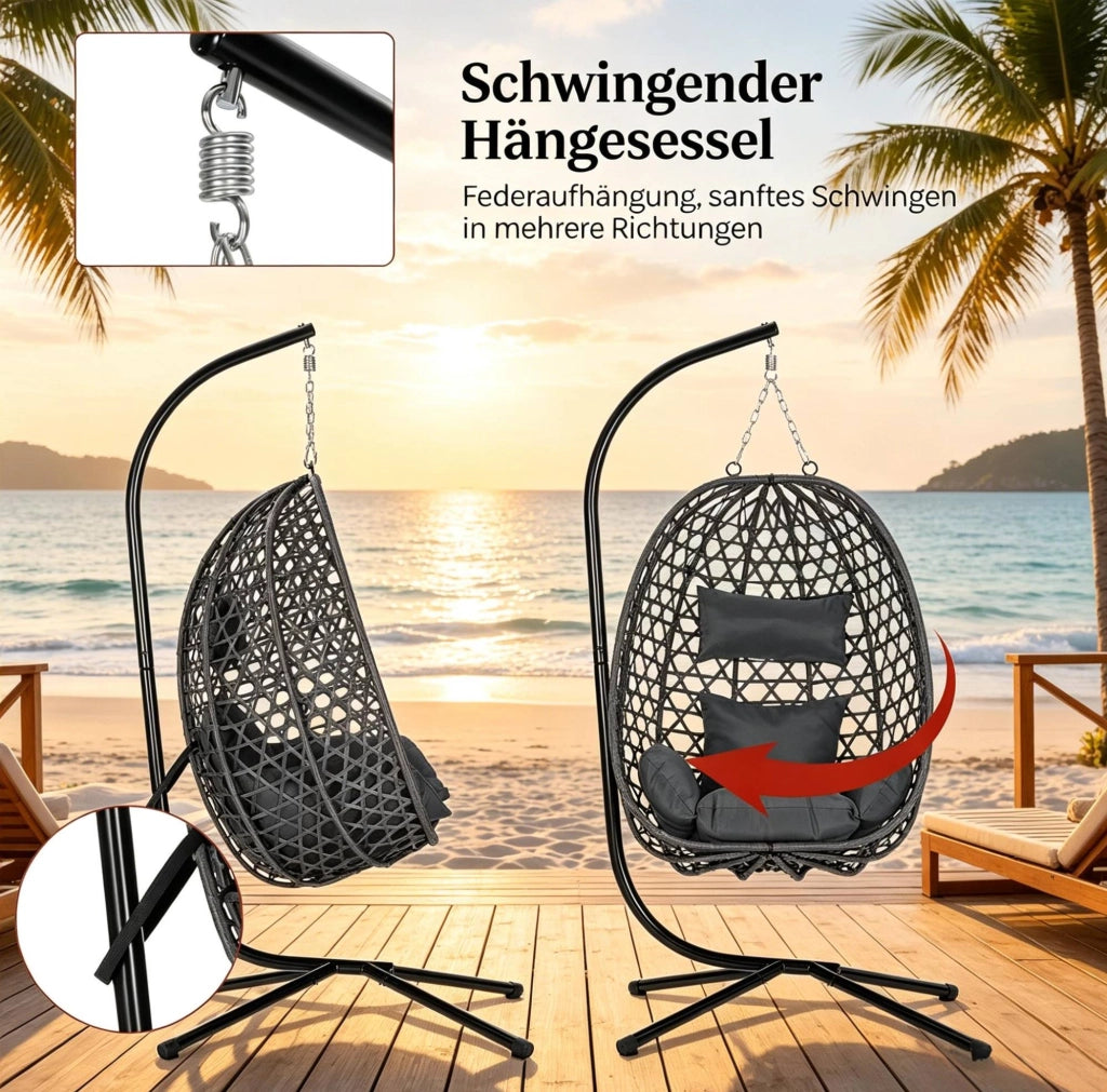 Poltrona sospesa regolabile in rattan PE con base stabile