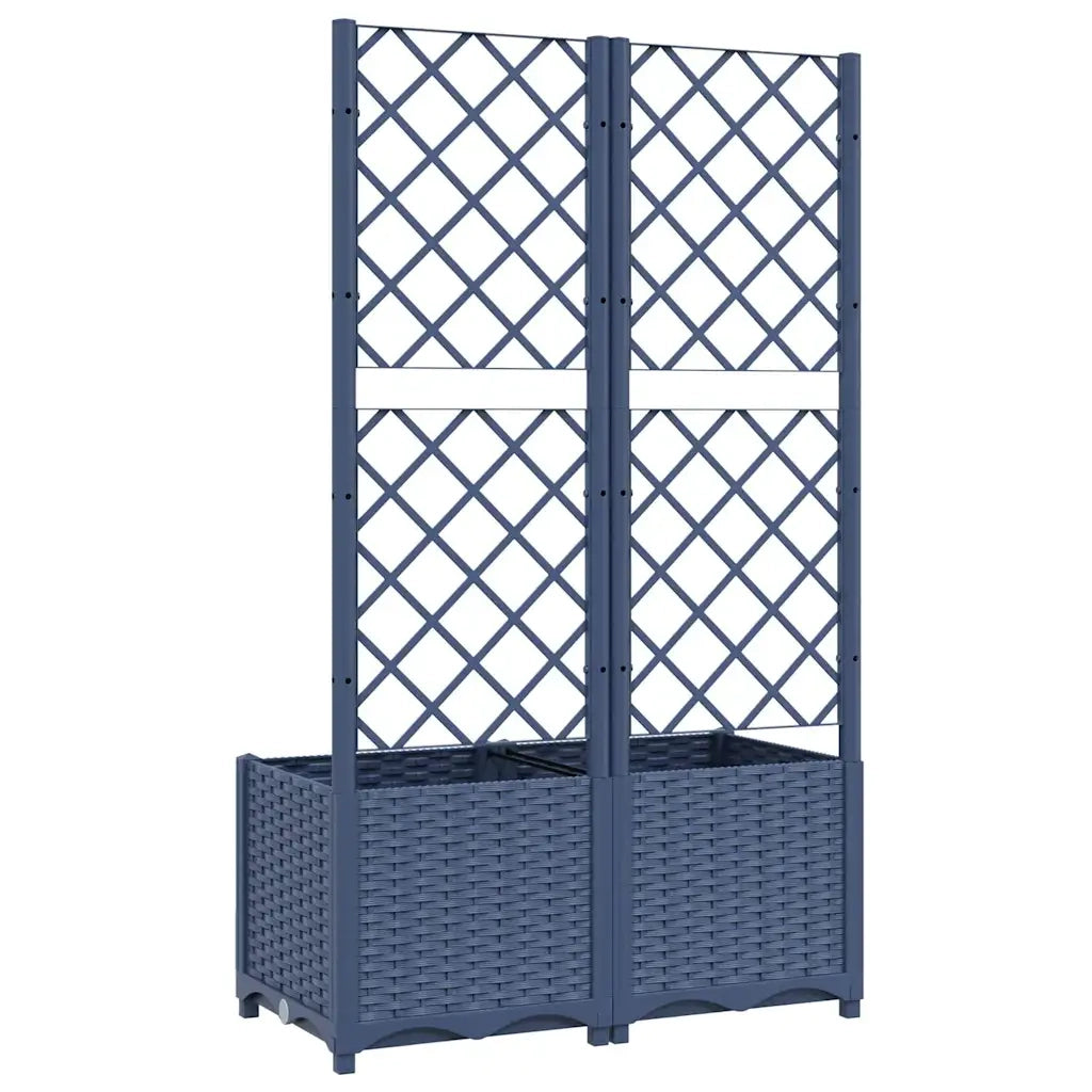 Fioriera da giardino con traliccio-Vaso da Esterno-Vaso con Griglia blu grigio 80x40x136 cm PP