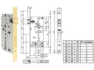 SERRATURA CON FORO CILINDRO SICUREZZA 2.0 BORDO QUADRO OTTONATO LUC.- - mm.45 (B80852.45.03) - 1 pezzi AGB