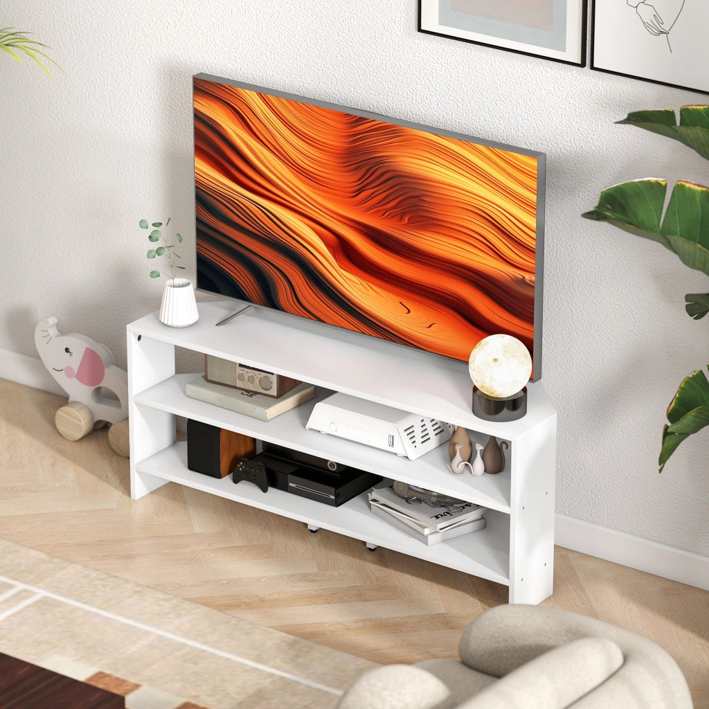 Mobile TV Angolare in Legno con 2 Ripiani Aperti per TV fino a 47 Pollici ¨C zephmum ¨C Bianco 110x36x45 cm