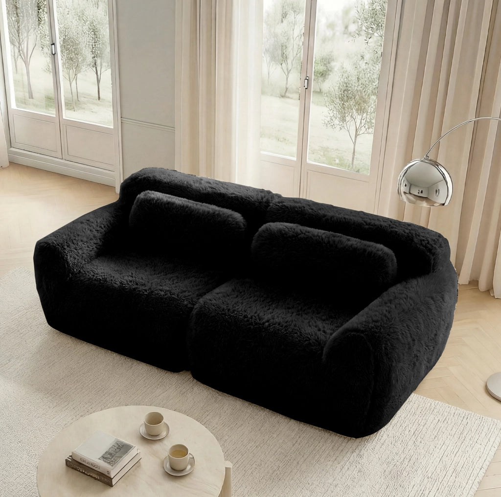 Divano modulare senza struttura in tessuto peluche nero